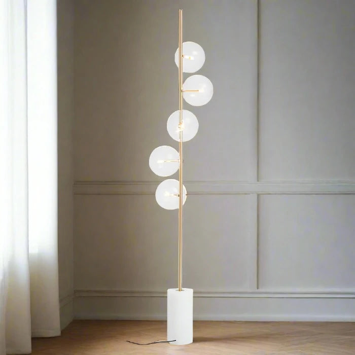 Abira Five Bulb White Marble Floor Lamp