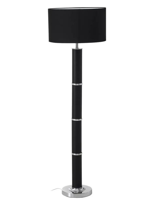 Hanah Black Snake Leather Effect Floor Lamp with Chrome Base and Black Shade