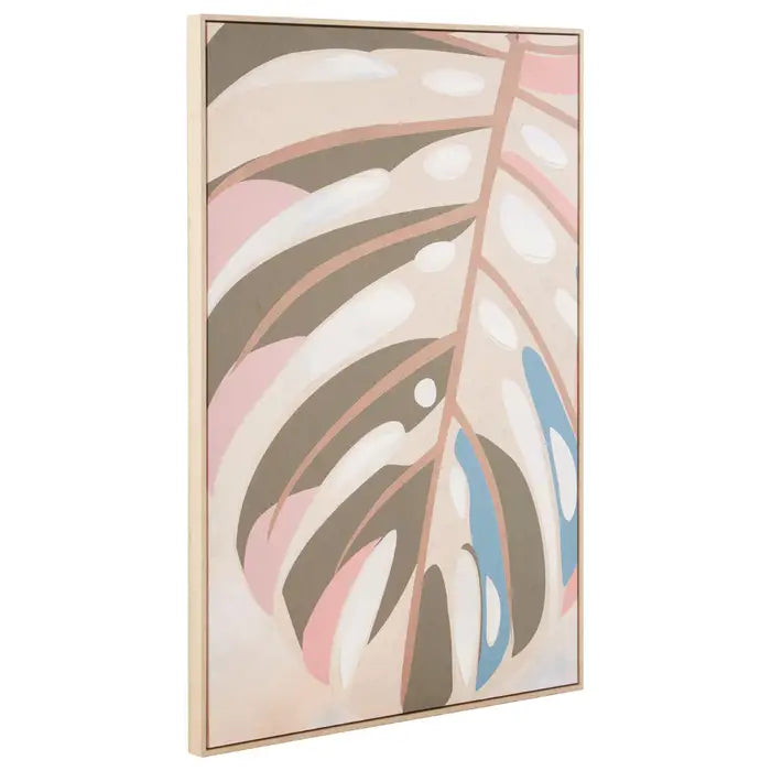 Astratto Canvas Leaf Design Wooden Wall Art In Pink