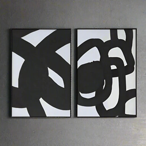 Abstract Circles Wall Art, Monochrome, Black Frame, Set of 2