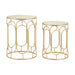 Avantis Side Tables, Oval Metal Pattern Frame, Round Mirrored Top, Champagne, Set of 2