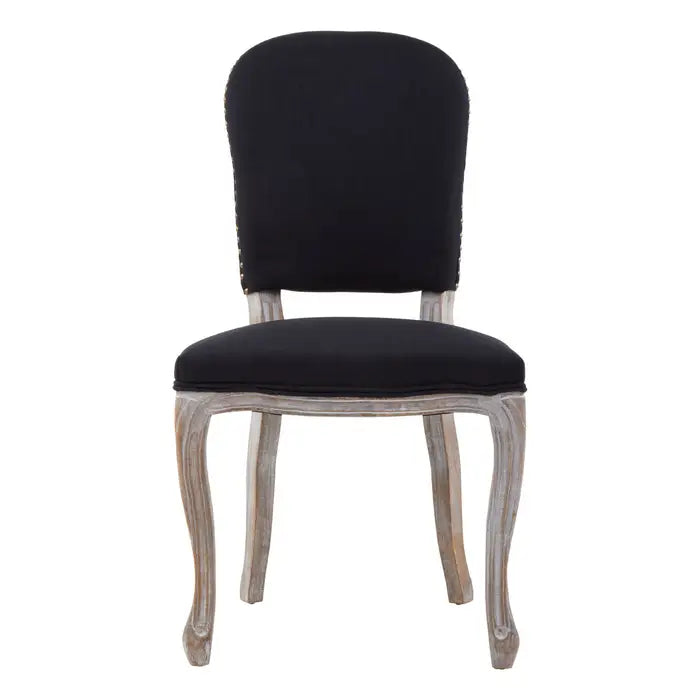 Kensington Townhouse Black Linen Dining Chair With Antique Finish Legs