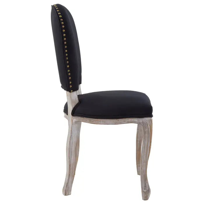 Kensington Townhouse Black Linen Dining Chair With Antique Finish Legs