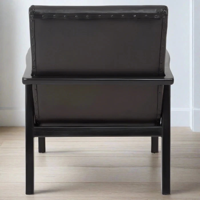 Kendari Lounging Armchair, Black Leather, Black Wood Frame