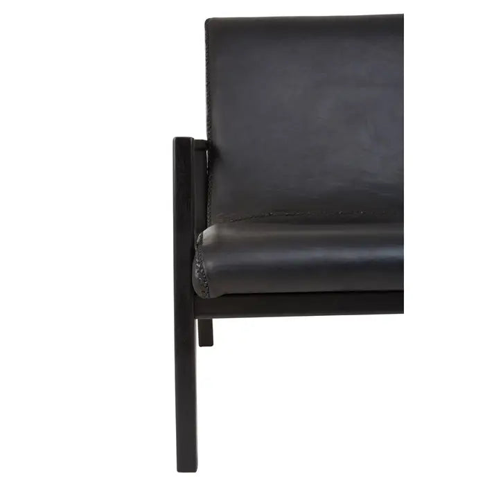 Kendari Lounging Armchair, Black Leather, Black Wood Frame