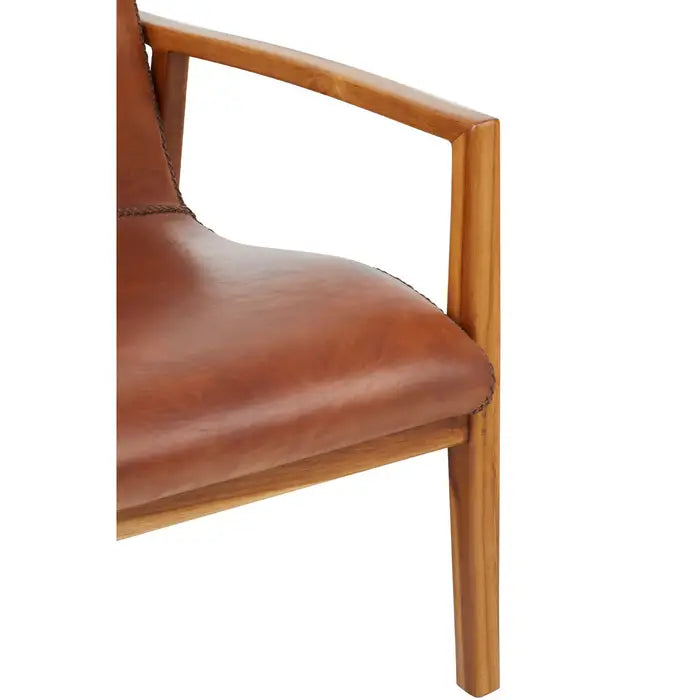 Royston Curved Accent Armchair, Tan Leather, Natural Wood Frame