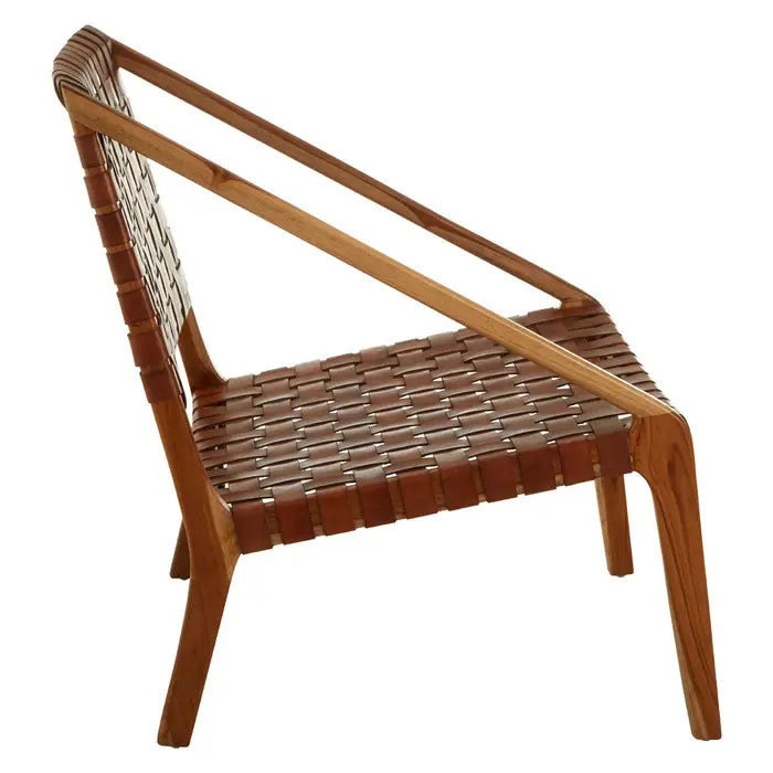 Kendari Accent Chair, Tan Strapped Leather, Natural Wood Frame
