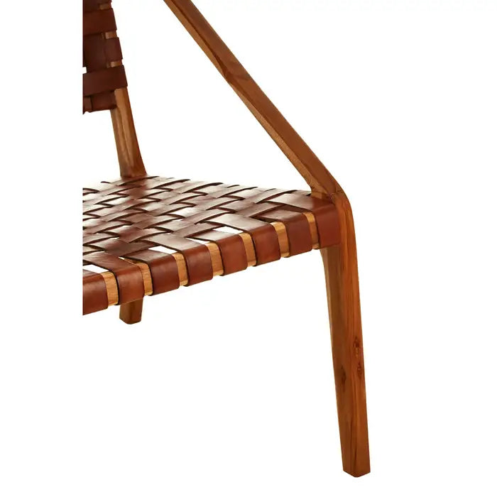 Kendari Accent Chair, Tan Strapped Leather, Natural Wood Frame