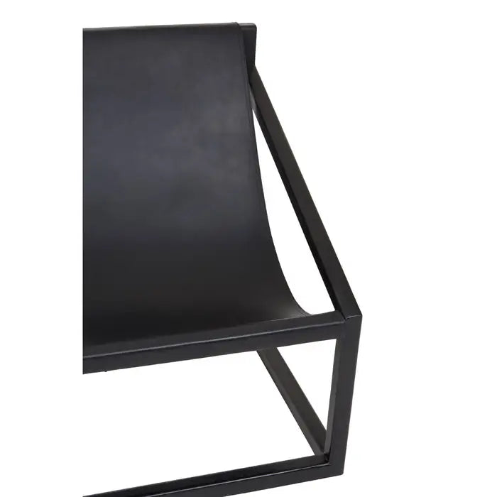 Kendari Cubic Accent Chair, Black Leather, Black Wood Frame