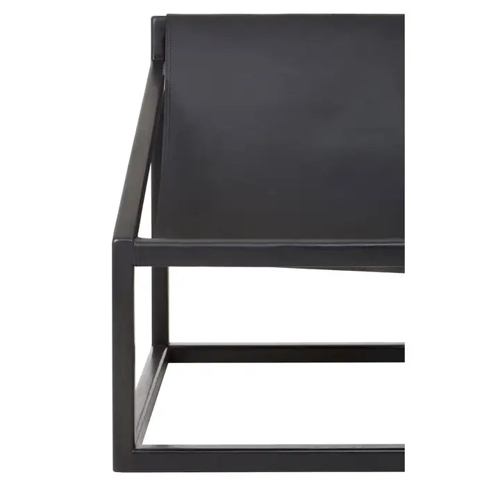 Kendari Cubic Accent Chair, Black Leather, Black Wood Frame