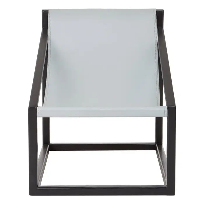 Kendari Cubic Accent Chair, Grey Leather, Black Wood Frame