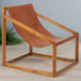 Morton Cubic Accent Chair, Tan Leather, Natural Wood Frame