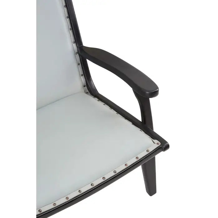 Crofton Lounge Armchair, Studded Grey Leather, Black Wood Frame
