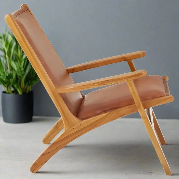 Kendari Accent Armchair, Tan Leather, Natural Wood Frame