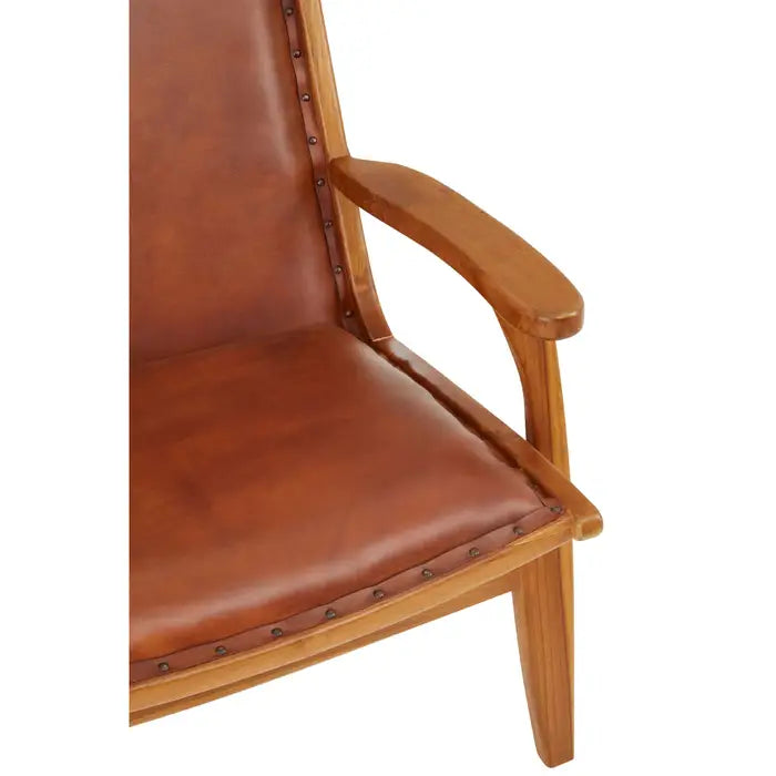 Kendari Accent Armchair, Tan Leather, Natural Wood Frame