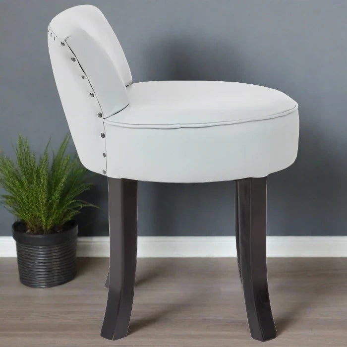 Crofton Accent Chair, Light Grey Leather, Black Wood Legs