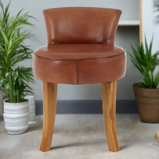 Crofton Accent Chair, Brown Leather, Natural Wood Legs