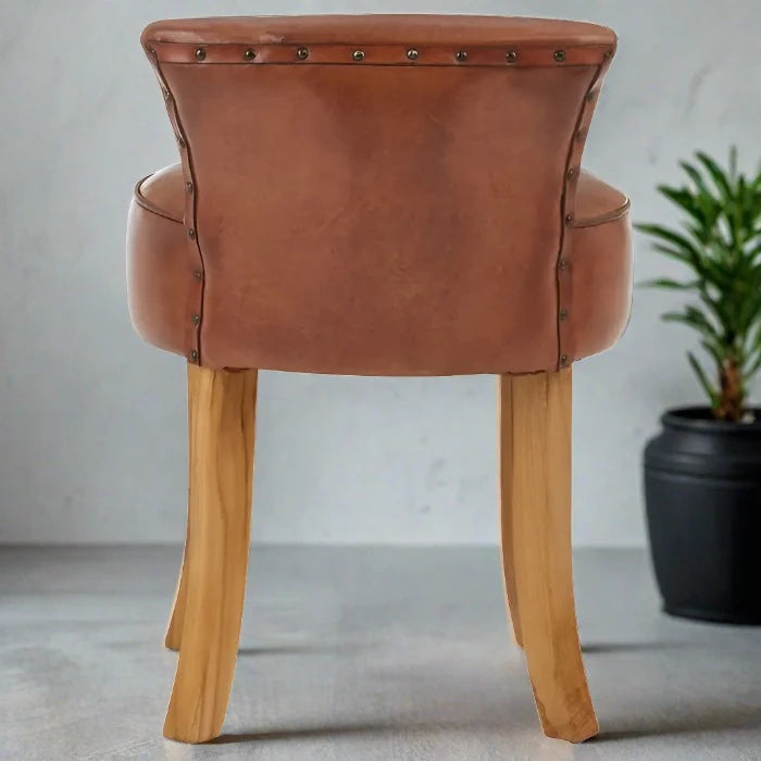 Crofton Accent Chair, Brown Leather, Natural Wood Legs