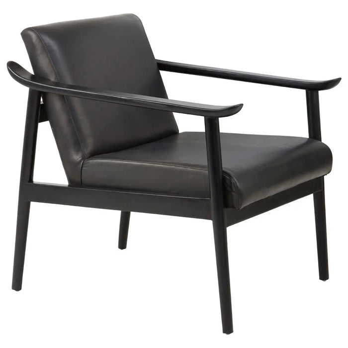 Kendari Armchair, Padded Black Leather, Black Wood Frame