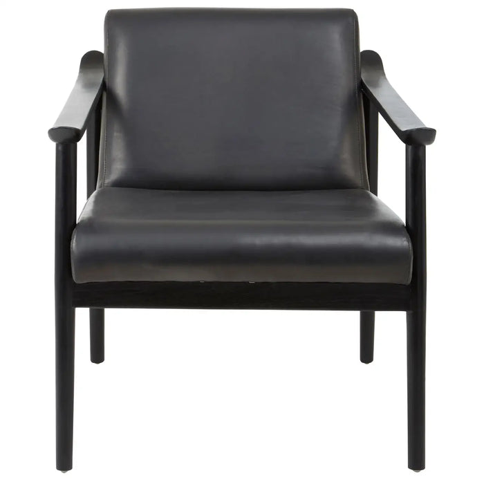 Kendari Armchair, Padded Black Leather, Black Wood Frame