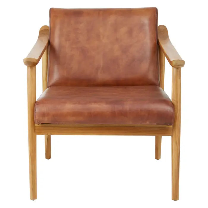 Kendari Armchair, Soft Tan Leather, Natural Wood Frame