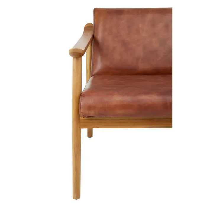 Kendari Armchair, Soft Tan Leather, Natural Wood Frame