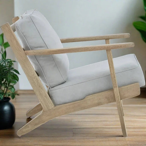 Halston Armchair / Accent Chair, Grey Linen, Oak Frame