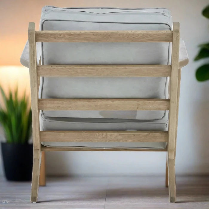 Halston Armchair / Accent Chair, Grey Linen, Oak Frame