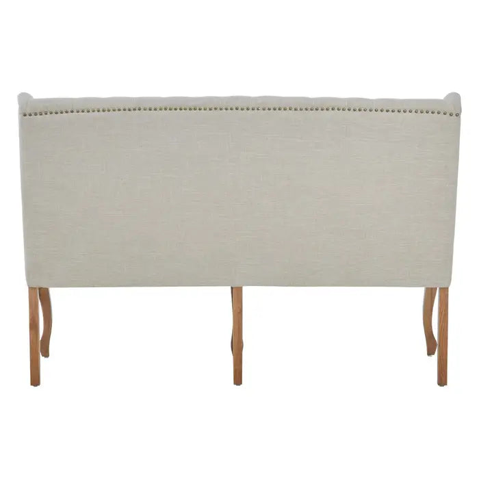 Dunbar Indoor Bench, Natural Linen Fabric, Natural Wood Legs