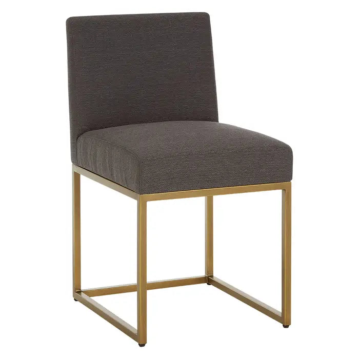 Diamond Dining Chair In Soft Grey Fabric & Gold Metal