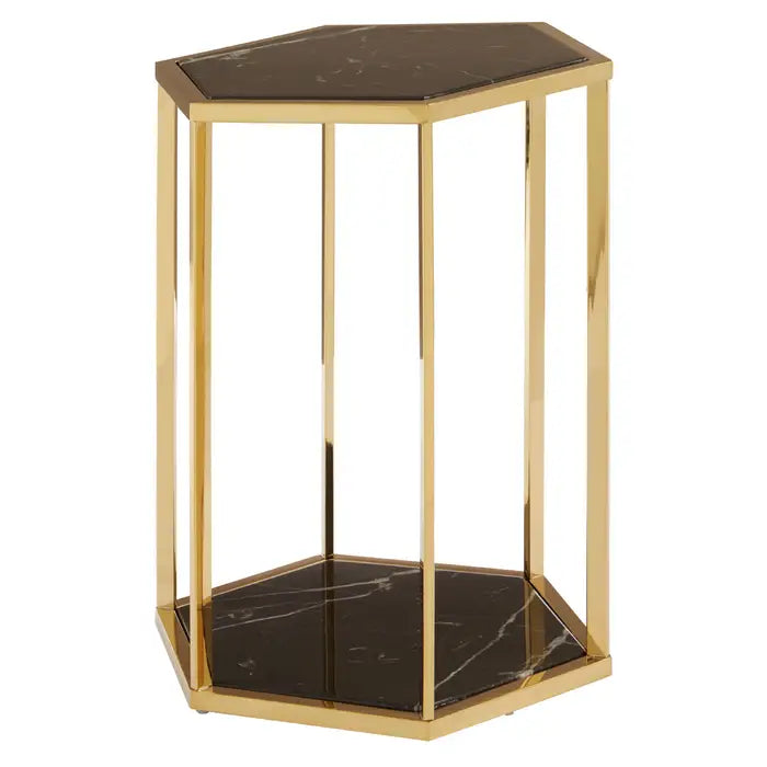 Piermount Side Table, Black Marble, Gold Finish, Stainless Steel Frame