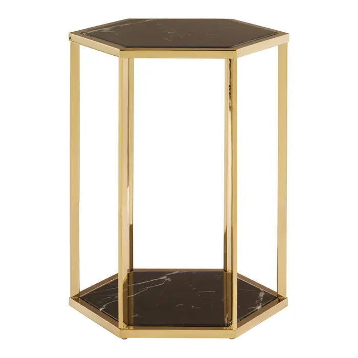 Piermount Side Table, Black Marble, Gold Finish, Stainless Steel Frame