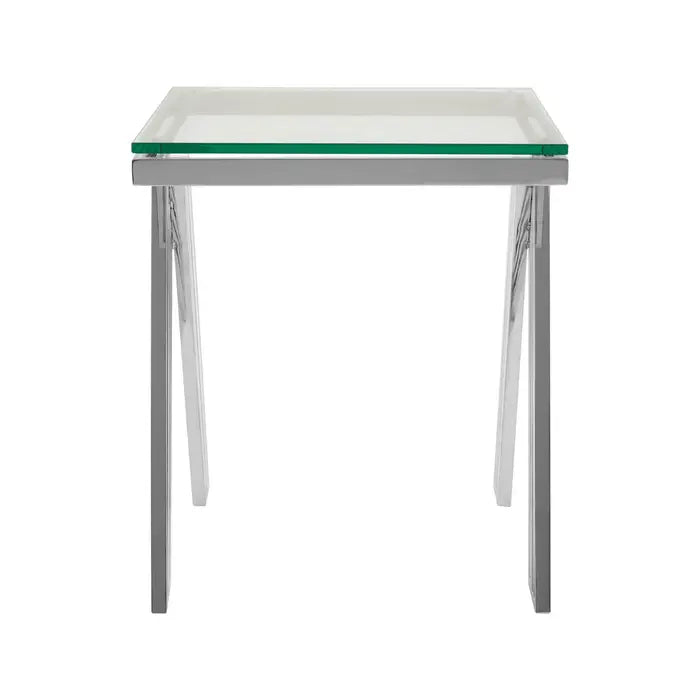 Piermount Side Table, Stainless Steel Legs, Clear Glass Top