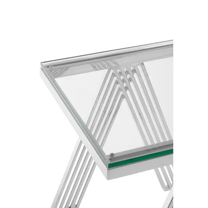 Piermount Side Table, Stainless Steel Legs, Clear Glass Top