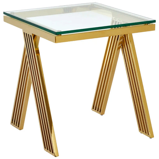 Piermount Side Table, Gold Stainless Steel Legs, Clear Glass Top