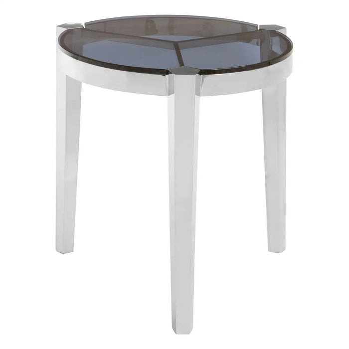 Piermount Side Table, Three Legs, Stainless Steel Frame, Round Glass Top