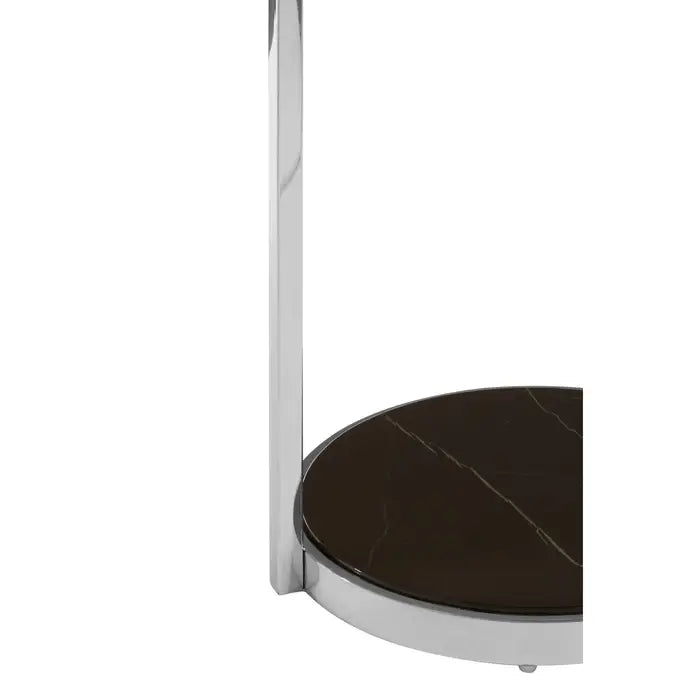 Piermount Side Table, Two Tier, Stainless Steel Frame, Round Marble Top