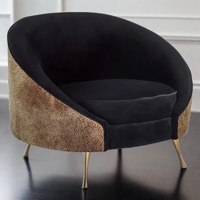 Manhattan Accent Chair, Leopard Print Velvet, Gold Legs