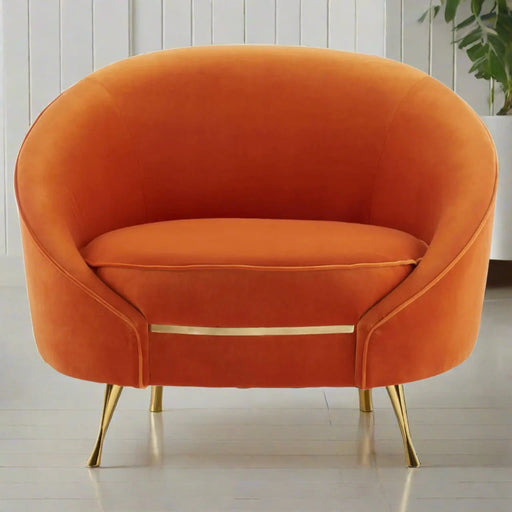 Monaco Accent Chair, Burnt Orange Velvet, Gold Legs