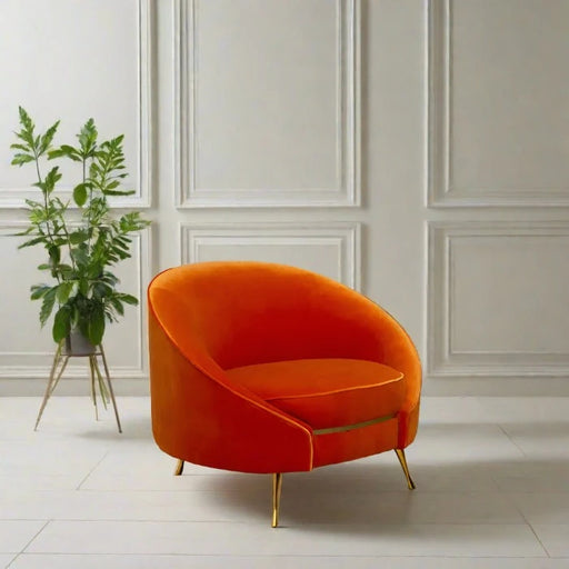 Monaco Accent Chair, Burnt Orange Velvet, Gold Legs