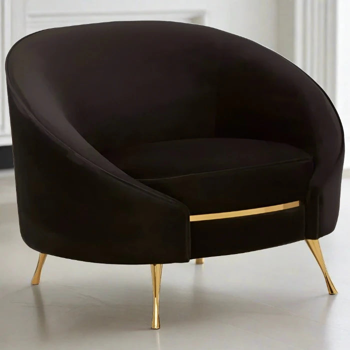 Manhattan Armchair, Black velvet, Gold Legs