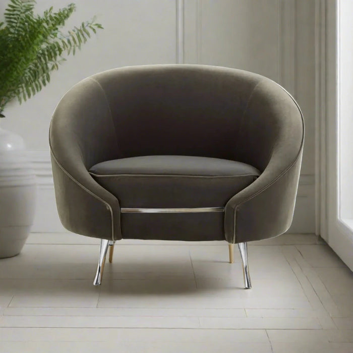 Manhattan Accent Chair, Grey Velvet, Chrome Legs