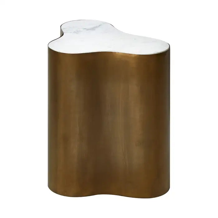 Rany Side Table, Metallic Brass Finish, solid marble Top