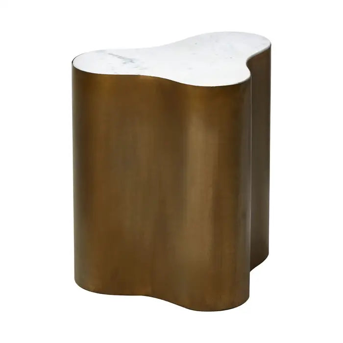 Rany Side Table, Metallic Brass Finish, solid marble Top