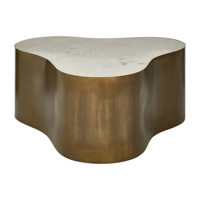 Rany Coffee Table, Iron Brass Finish, White Marble Top