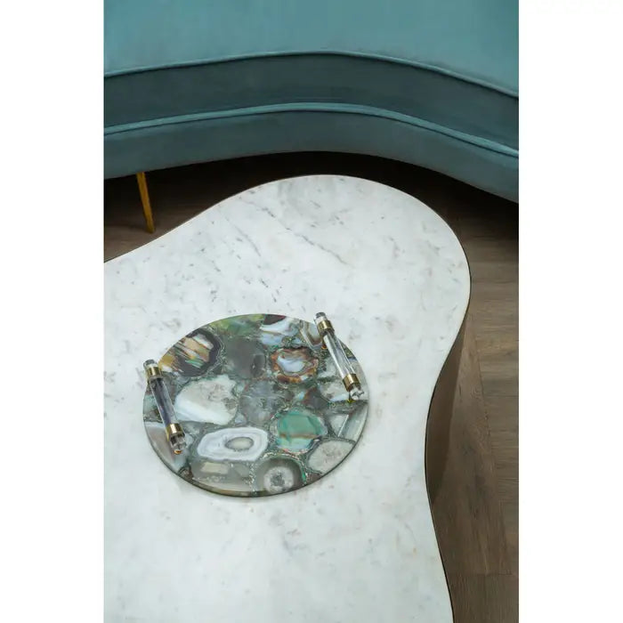 Rany Coffee Table, Iron Brass Finish, White Marble Top