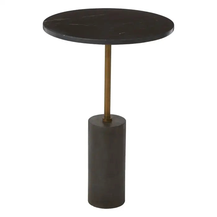 Rany Side Table, Cylindrical Base, Marble Black, Round Top