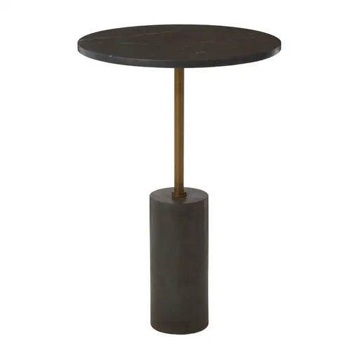 Rany Side Table, Cylindrical Base, Marble Black, Round Top 