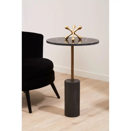 Rany Side Table, Cylindrical Base, Marble Black, Round Top 