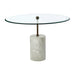 Rany Side Table, White Marble Base, Antique Brass Finish, Glass Round Top